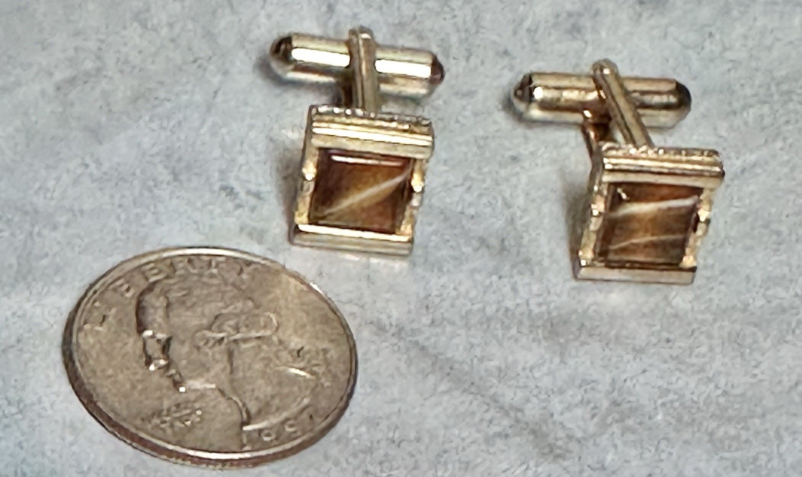 Vintage Faux Cat Eye Cabochon Gold Tone Cuff Links, Signed Swank