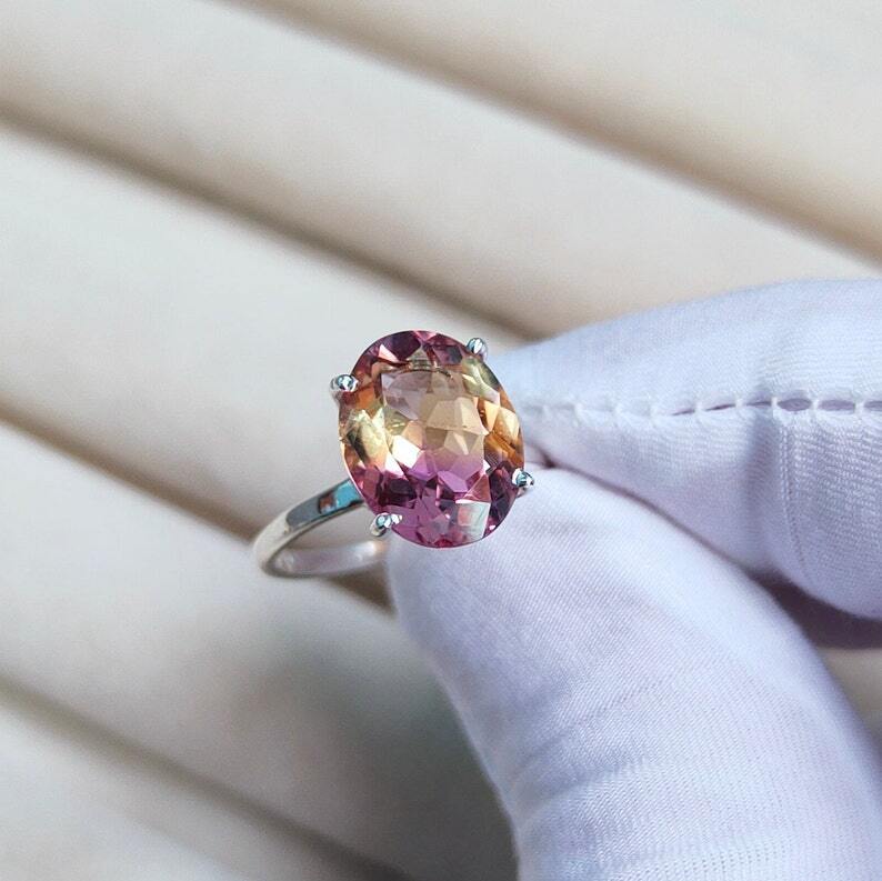 Ametrine Ring, Oval cut Ametrine Ring, 925 sterling Silver Ring, Handmade Ring