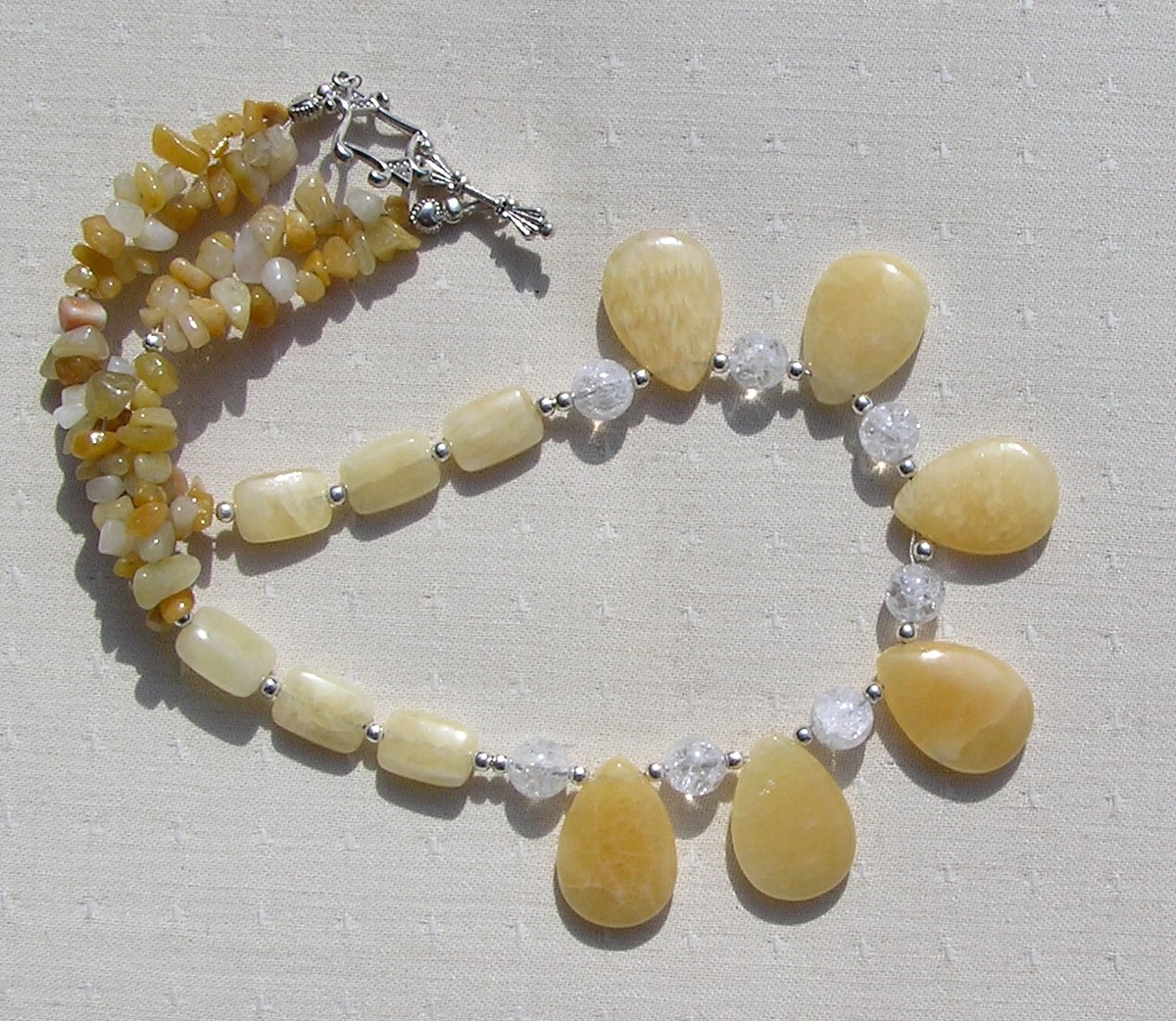 SALE Honey Quartz & Yellow Opal Crystal Gemstone Statement Beaded Necklace