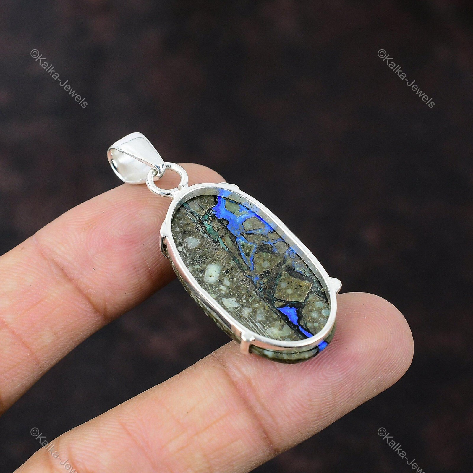 Natural Azurite Malachite Gemstone Pendant Blue 925 Sterling Silver Jewelry