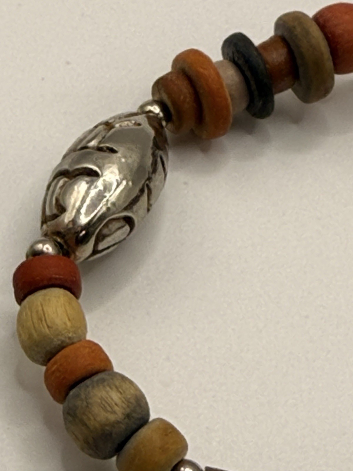 Artisan Long Wood Bead Necklace Earth Tone Boho Tribal Continuous Strand 37”