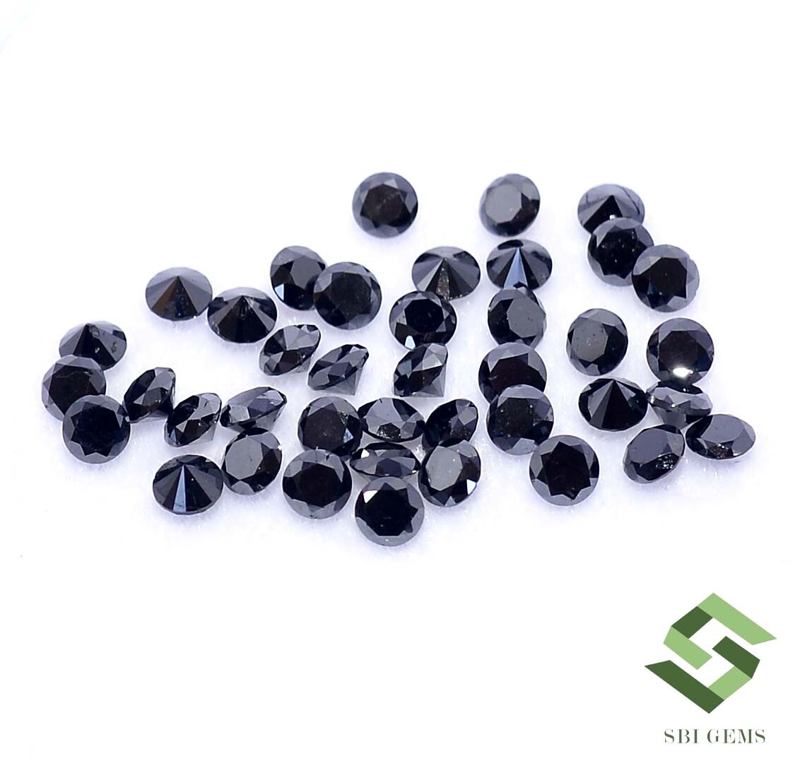 2.50 mm Natural Black Diamond Round Cut Lot 10 Pcs 0.76CTS Calibrated Loose Gems