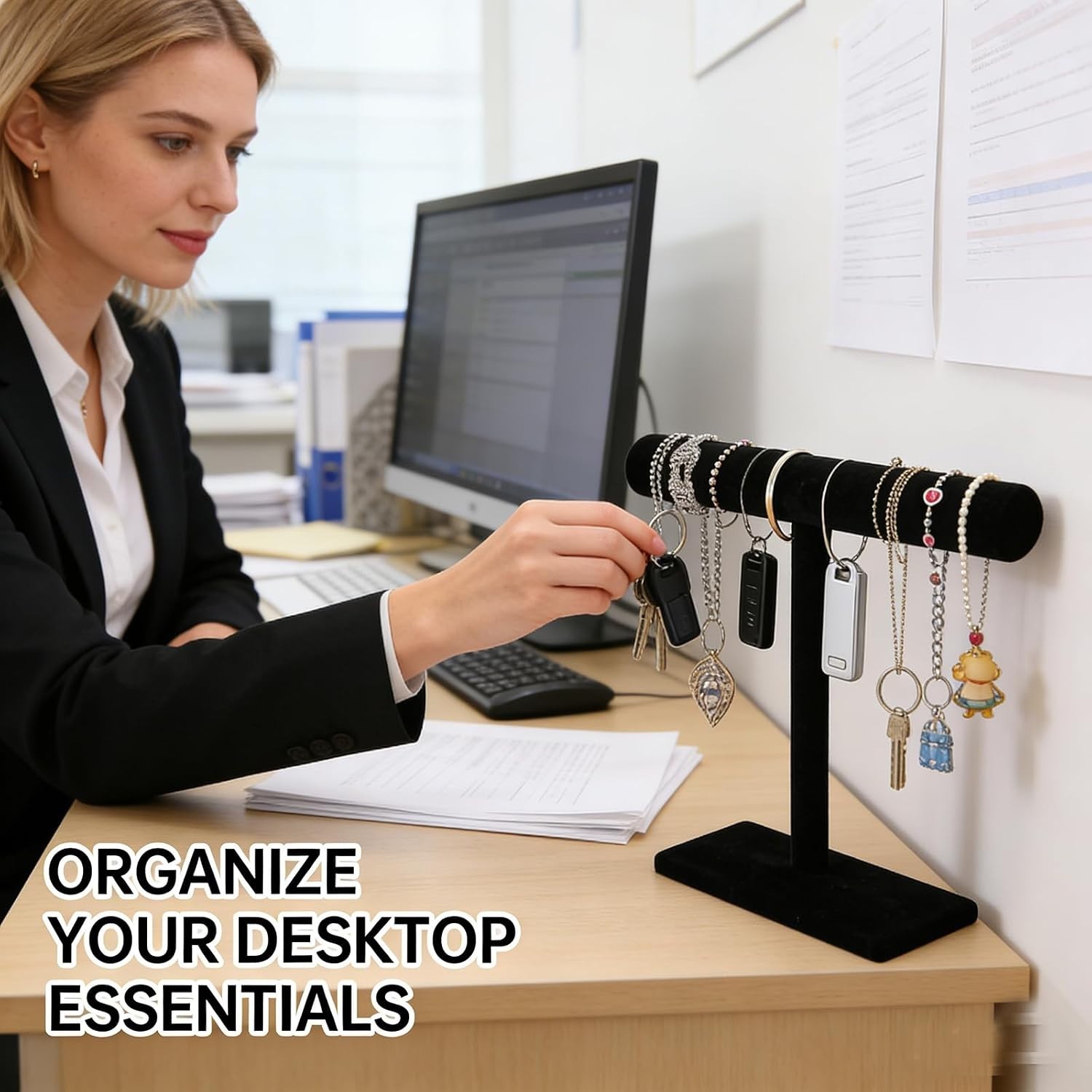 Compact Velvet T-Bar Jewelry Stand – Ideal for Home & Store Display Solutions