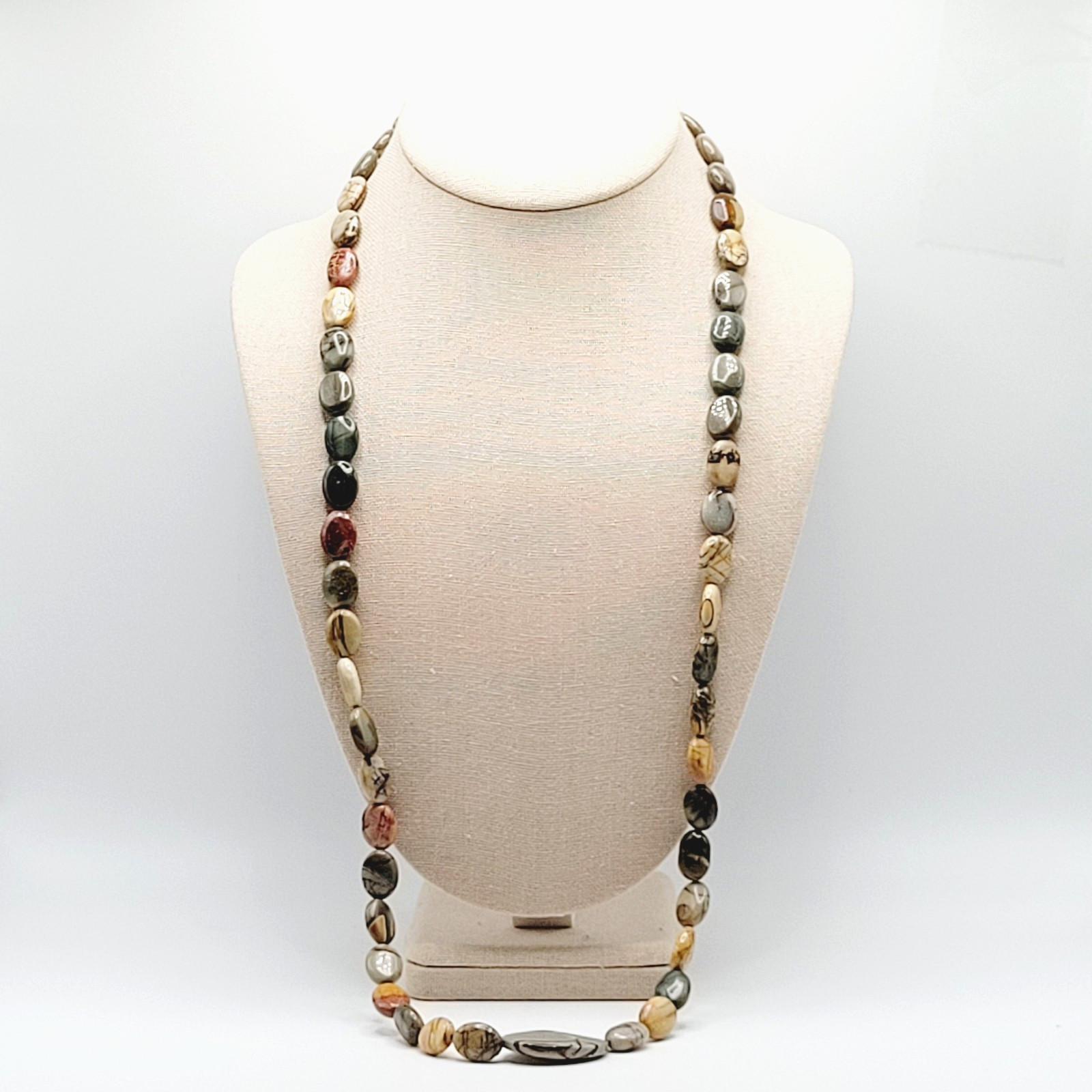 Artisan Picasso Jasper Bead Asymmetric Focal Stone Piccadilly Vtg Necklace 32 in
