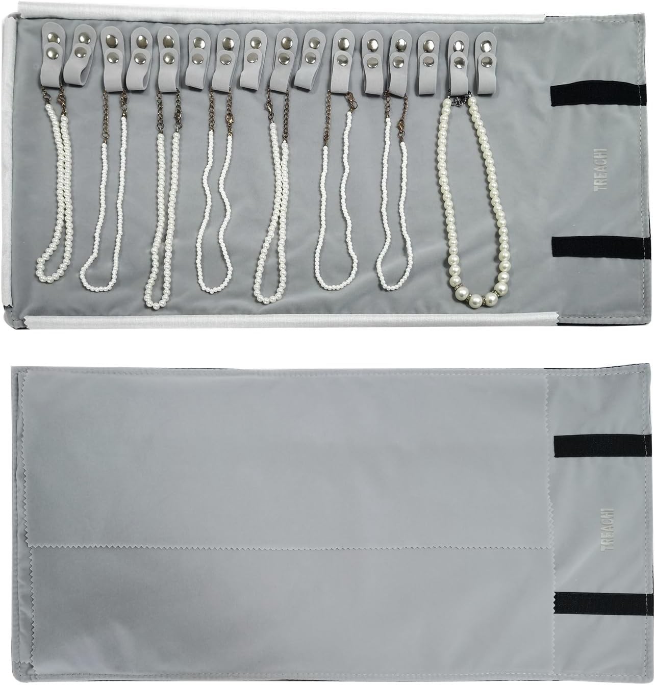 Portable Jewelry Roll Necklace Travel Storage Displays Holder 16 Chain Grey