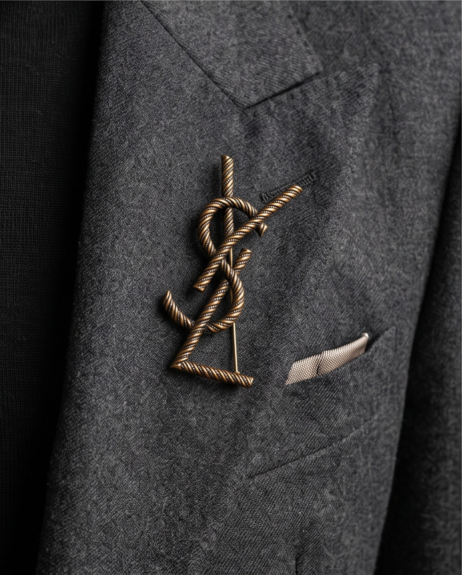 Vtg Unique YSL brooch pin stamped 3 inch