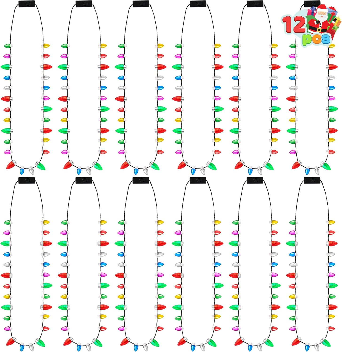 12 Pcs Christmas LED Mini Bulb Necklaces Light Up Xmas Party Favors