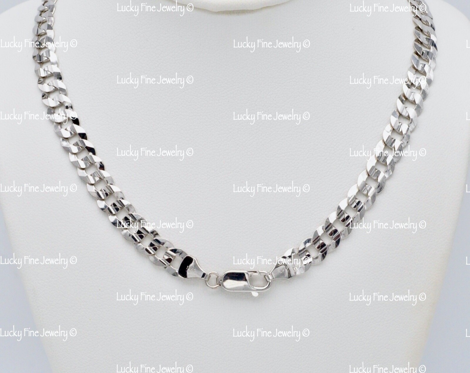 Real 14k White gold Miami Curb chain necklace 20-24 inches 6.50 mm