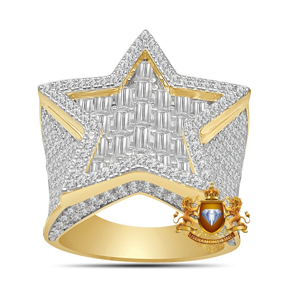 VVS1D 5.51 Ctw. Genuine Moissanite Star Shape Baguette Men’s Ring Band Bold 26mm
