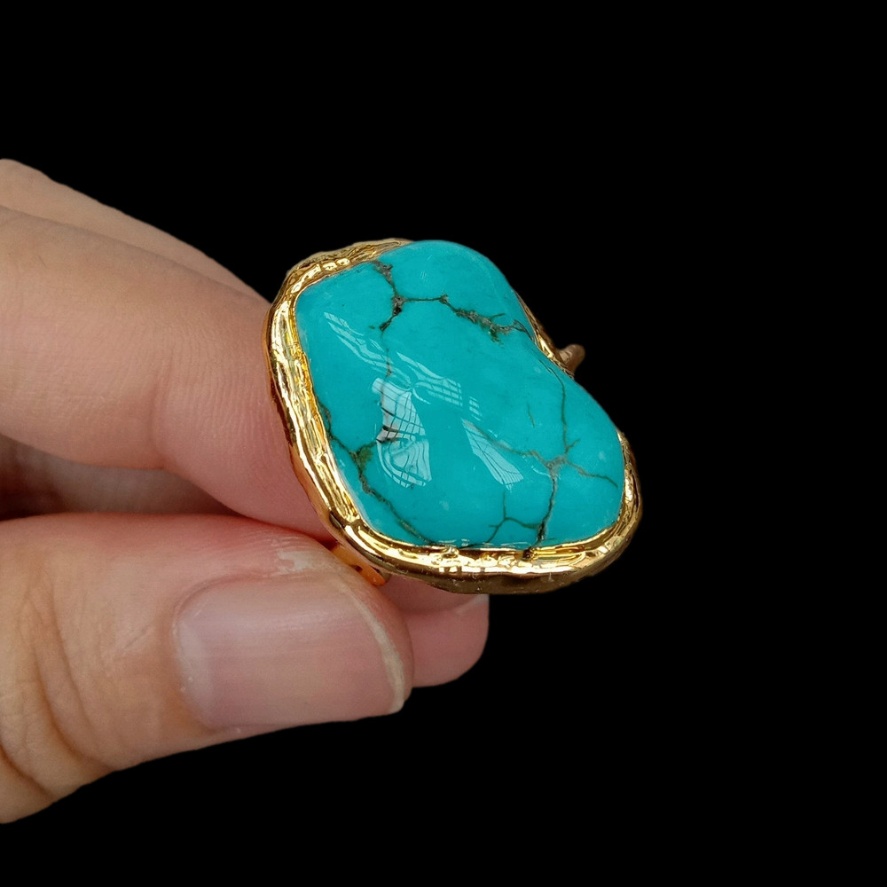 Big Blue Turquoise Rings New Fashion Gold Plated Stone Ring