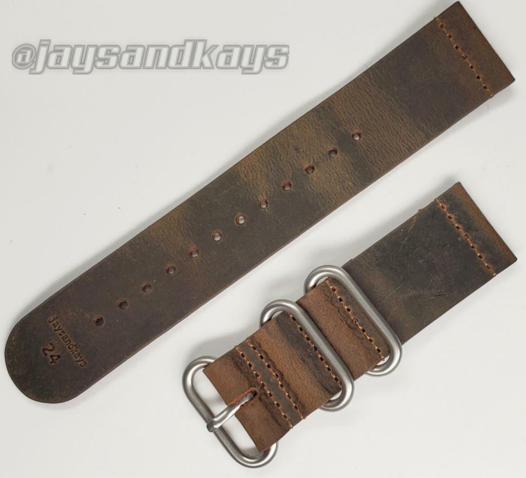 JaysAndKays® Vintage Style Leather 2-Piece Watch Strap Band 3-Ring Black PVD