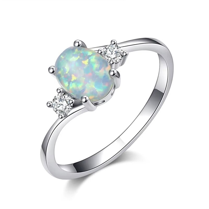 Sterling Silver Plated Promise Engagement Wedding Opal CZ Zirconia Ring R68