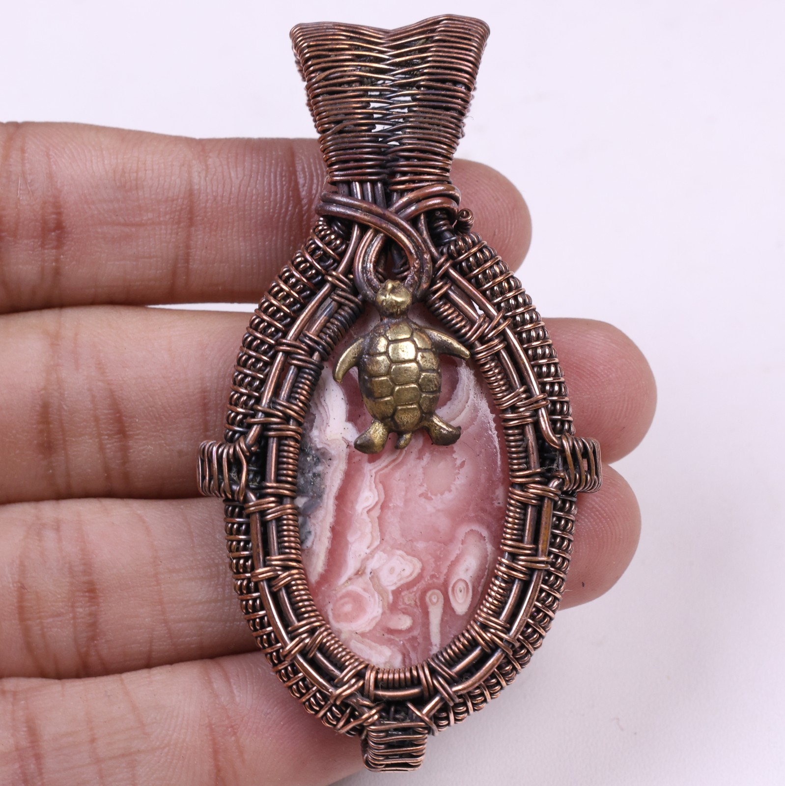 Rhodochrosite Copper Wire Wrap Pendant Gemstone Jewelry 6.6’cm