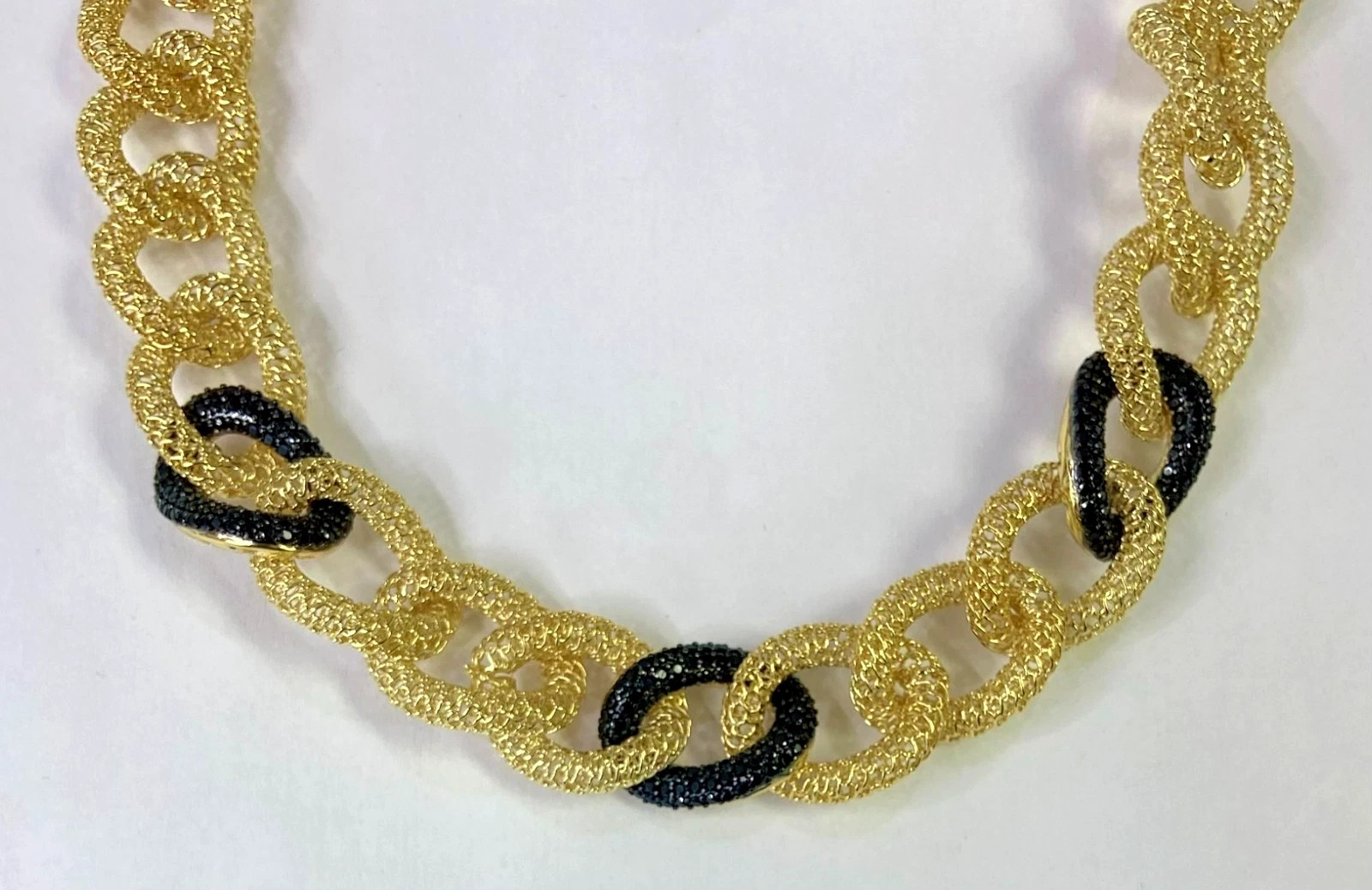 HSN Bellezza 18K Yellow Gold Over Bronze Black Spinel Mesh Link Necklace