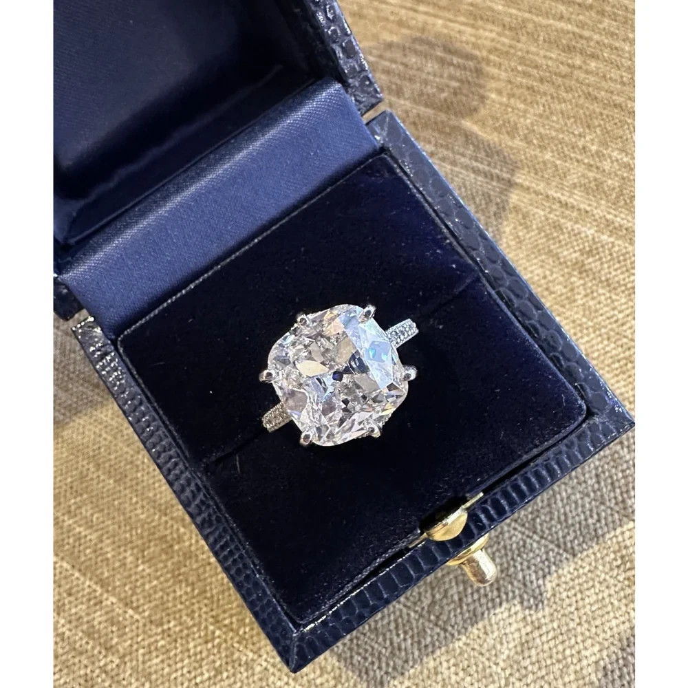 Cushion Cut 6.90 Carat Lab Grown Diamond Ring for Engagement in 14K White Gold