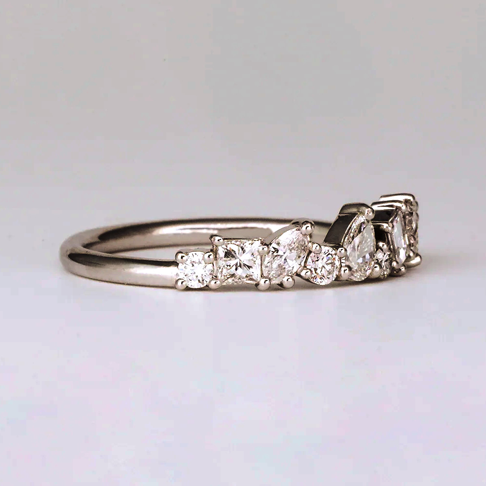 Diamond Stacking Band 14K White Gold Lab Grown Pear Cut 0.60 Ct GLI HRD Ring