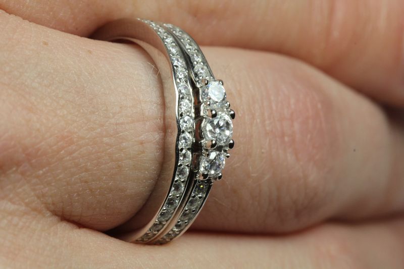 0.64 C STERLING SILVER 925 ROUND CZ CLASSIC ENGAGEMENT WEDDING RING SET 5.1gms~