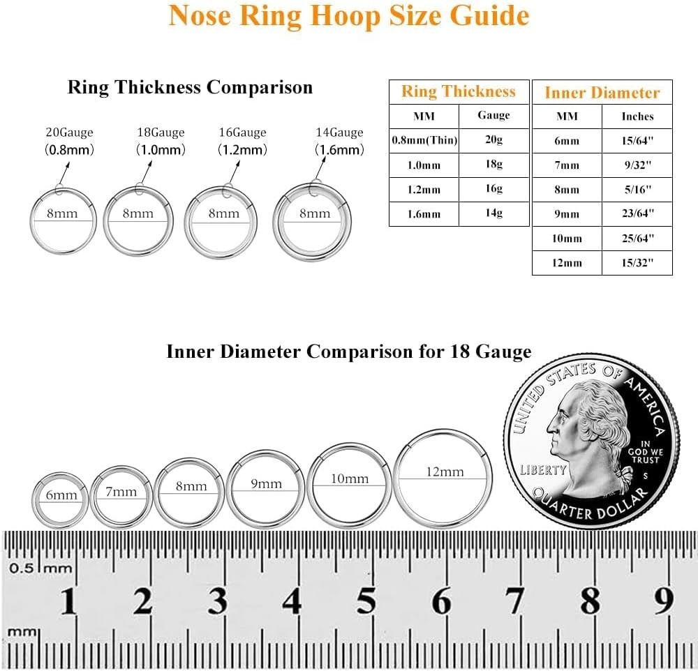Elegant 316L Surgical Steel Clicker Hoop Nose Ring – 9mm, Multi-Color Options
