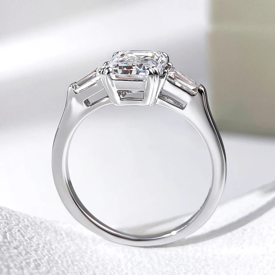 Sterling Silver Wedding Ring Polished Three Stone Style Prong Set Elegant Design