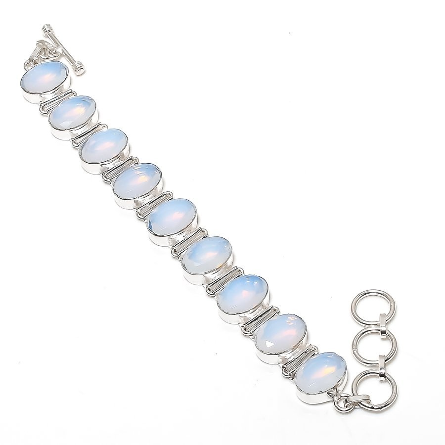 Milky Opal Gemstone 925 Sterling silver Handmade Jewelry Bracelet Size 7-8″