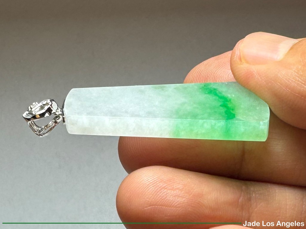 Plain Safe 平方平安 Apple Green Jadeite Jade 18K white Gold Diamond Pendant 45.23ct