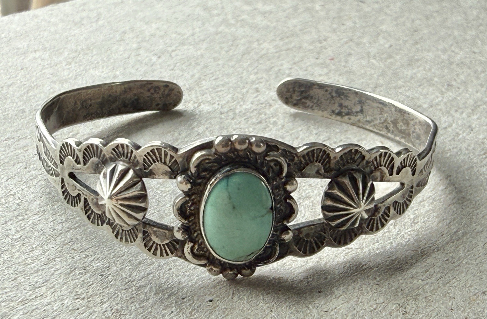 Vintage Fred Harvey Era Silver Turquoise Childs Bracelet