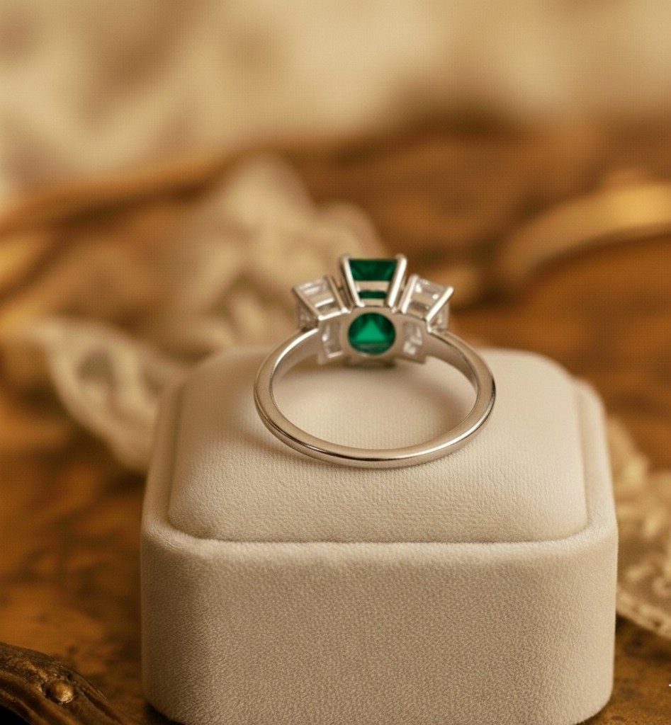 2.51 Ct Emerald Cut Natural Emerald Diamond Wedding Ring 14K Solid White Gold