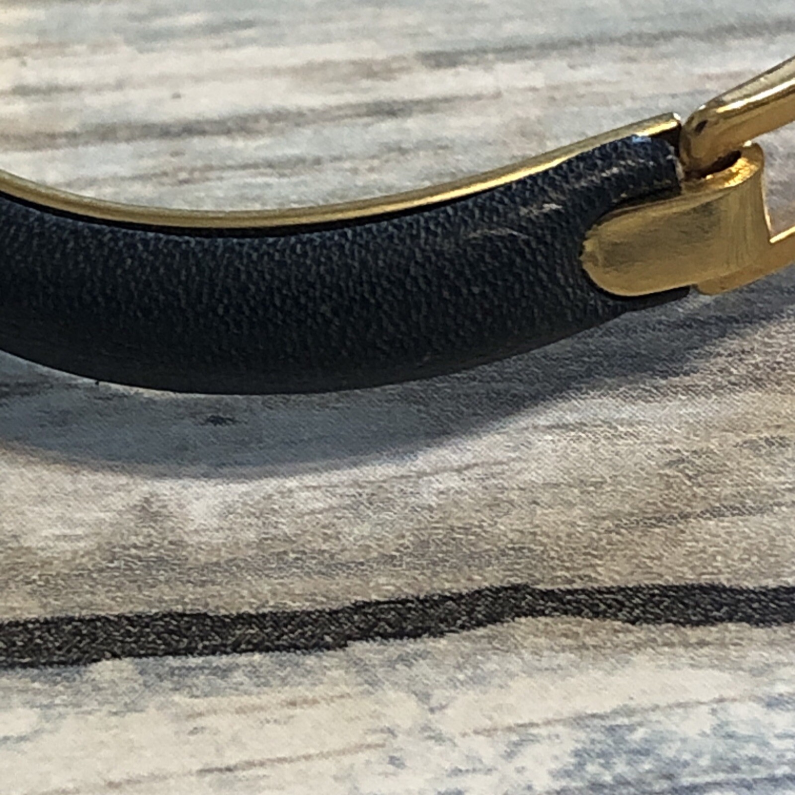 Fleur de Lis 24k Plated Italy Bracelet Blue Calf Skin Leather Hook Bangle