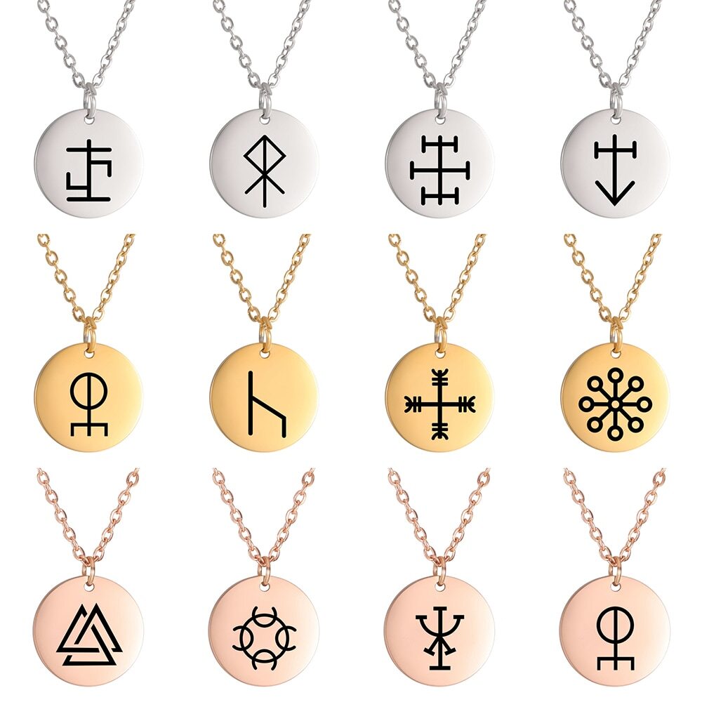 Vintage Viking Talisman Necklace Small Charm Odin Symbol Pendants Necklace