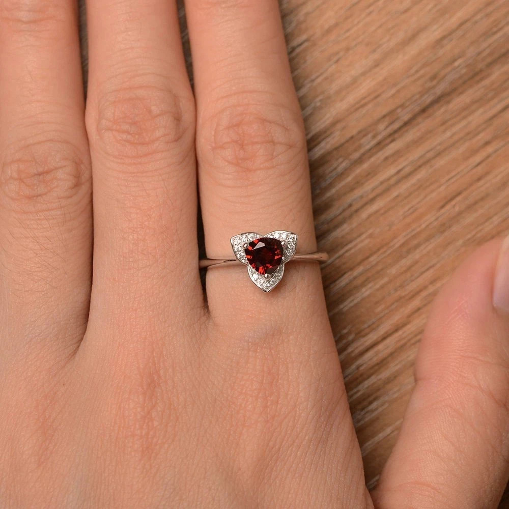 2.3Ct Trillion Cut Lab Created Garnet Women’s Wedding Ring 14K White Gold Plated