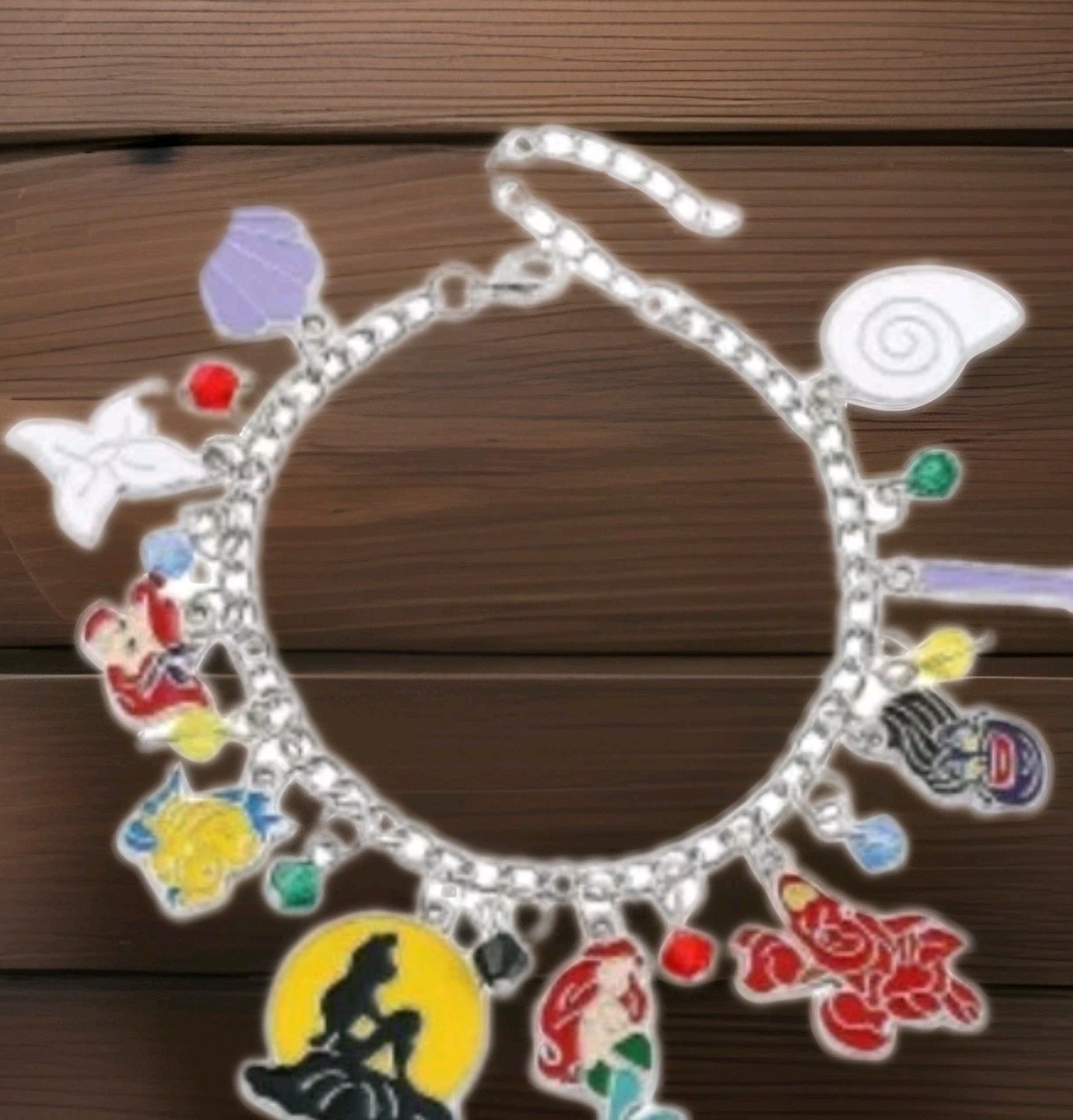 Little Mermaid Charm Bracelet And Necklace Set.Enamel Silvertone All Ages
