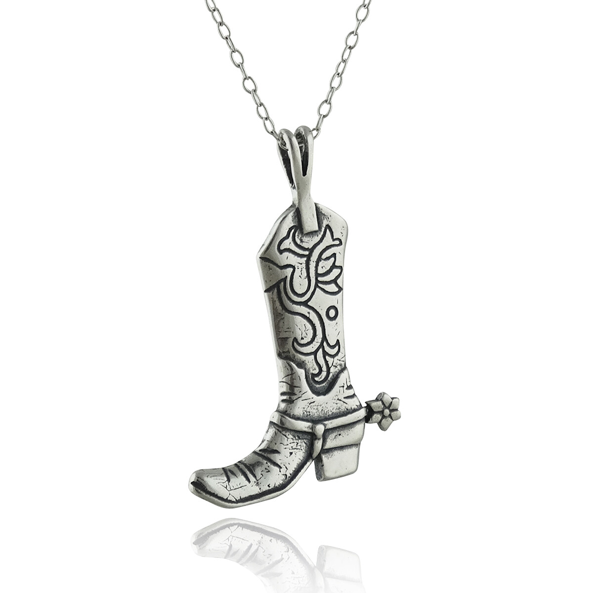 Cowboy Boot w/ Spur Pendant Necklace 925 Sterling Silver Country Girl Gift NEW