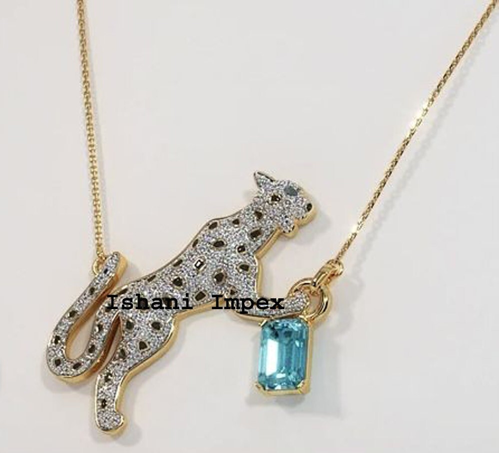 Natural Rosecut Diamond Blue Topaz Enamel 925 Sterling Silver Pendant With Chain