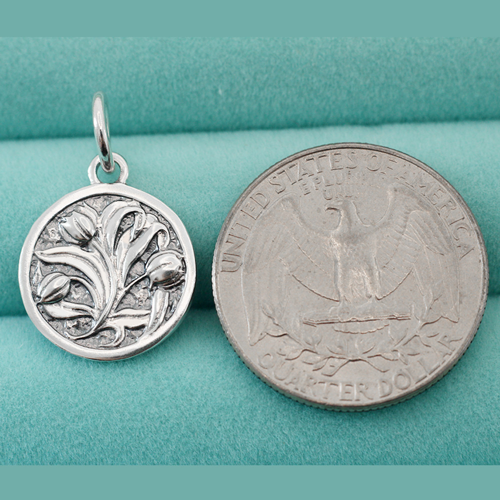 925 Sterling Silver Tulip Flower Pendant Charm Coin Fit Necklace Bracelet Chain