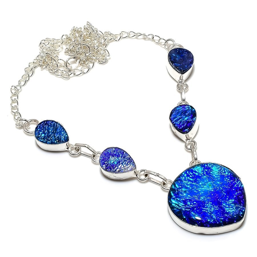 Blue Triplet Opal Gemstone Handmade Jewelry Necklace 18″