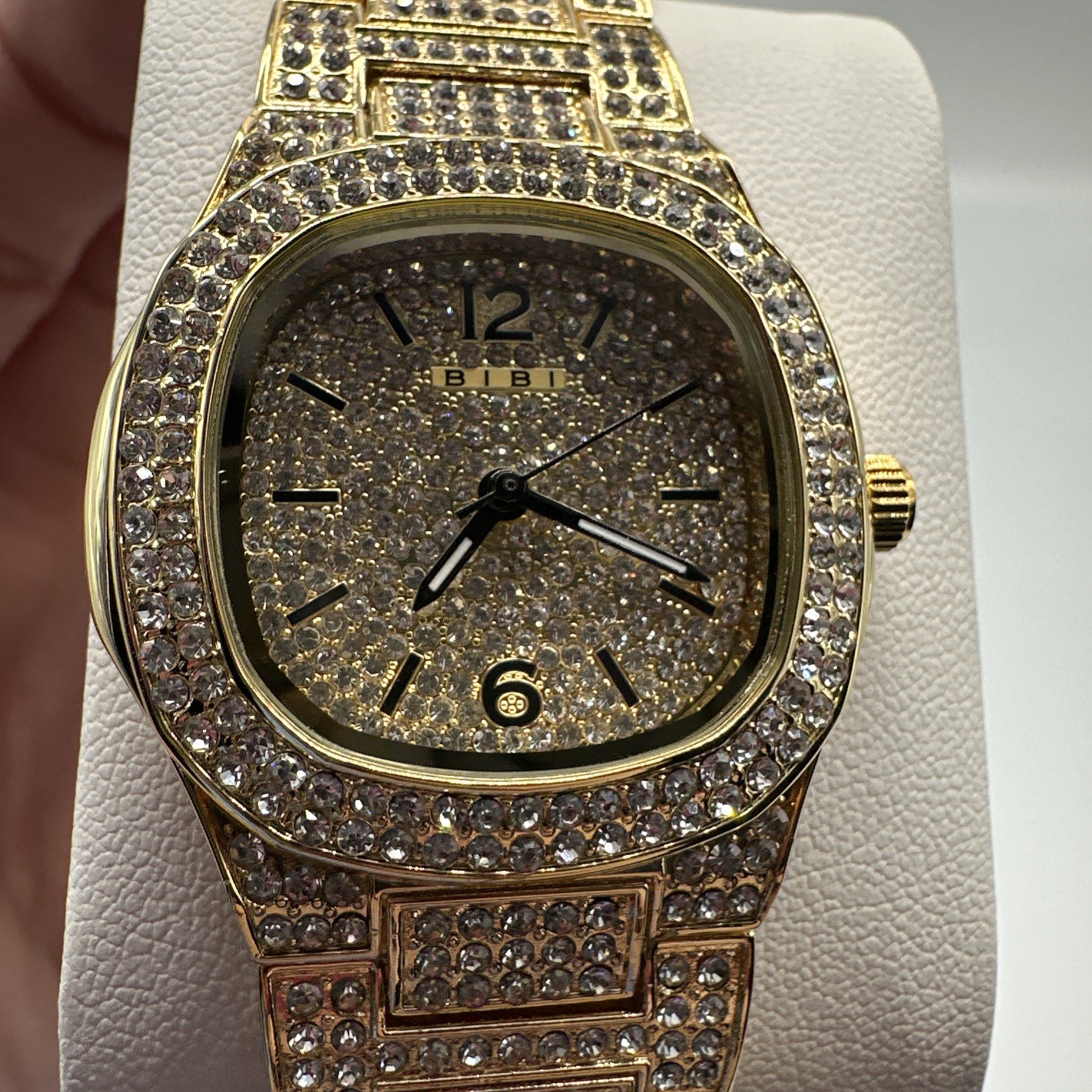 BIBI Men’s Luxury Watch Gold Tone, Iced Out Cushion Fashion Watch, 33mm,B0260