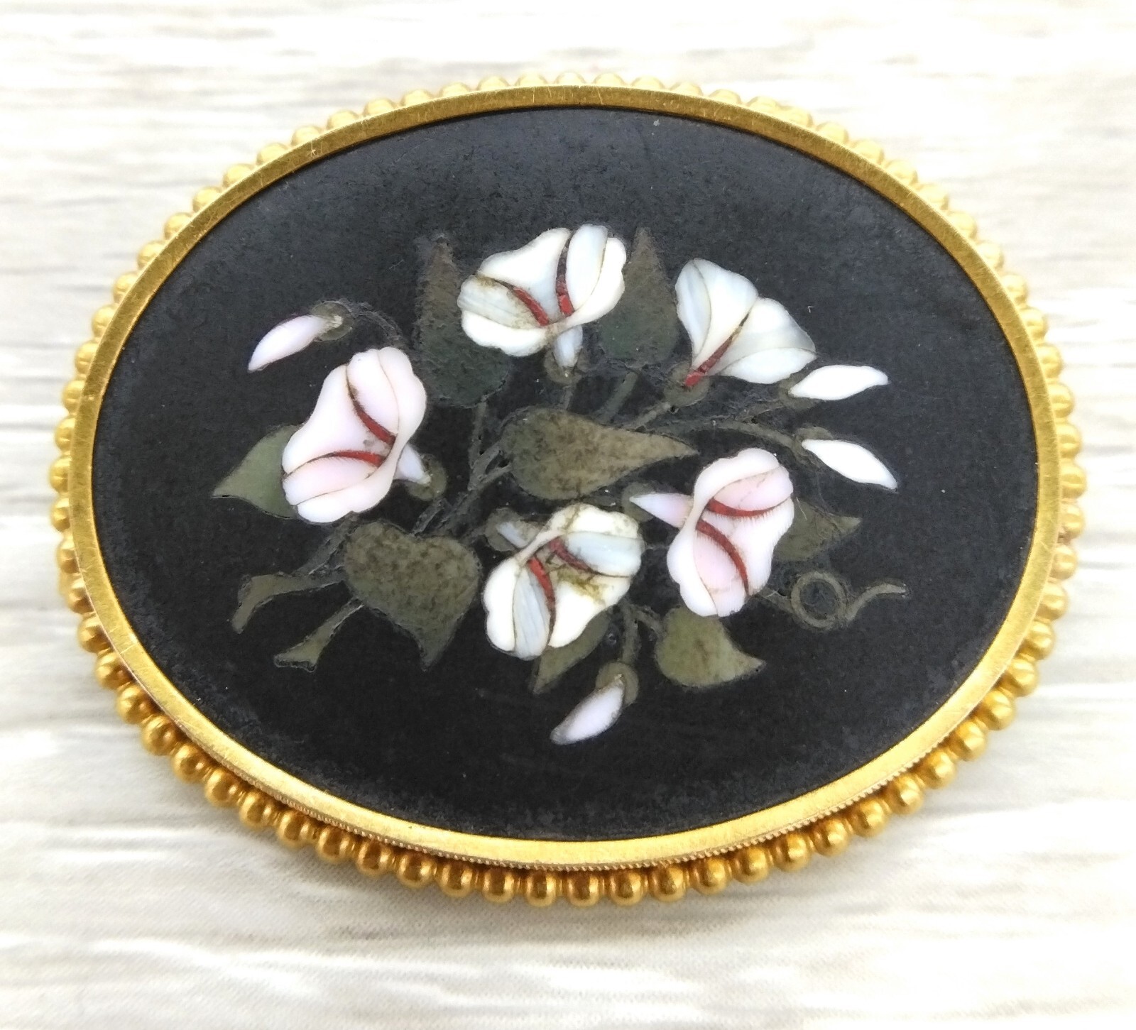 Antique Victorian 18K 22K Yellow Gold Pietra Dura Flower Bouquet Pin Brooch FZ