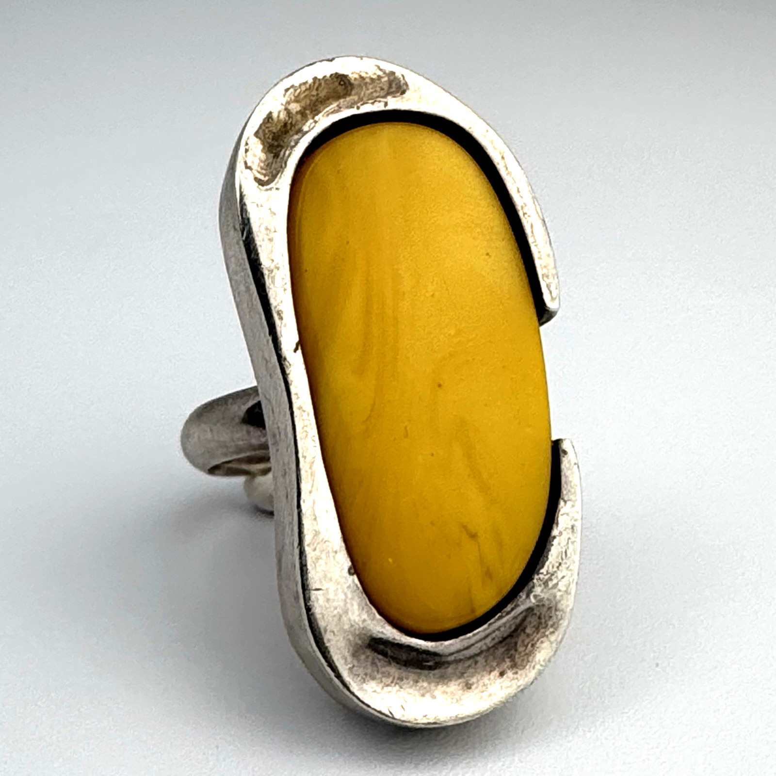 Vintage 12.8g Sterling Silver 925 Modernist Butterscotch Amber Large Ring Size 7