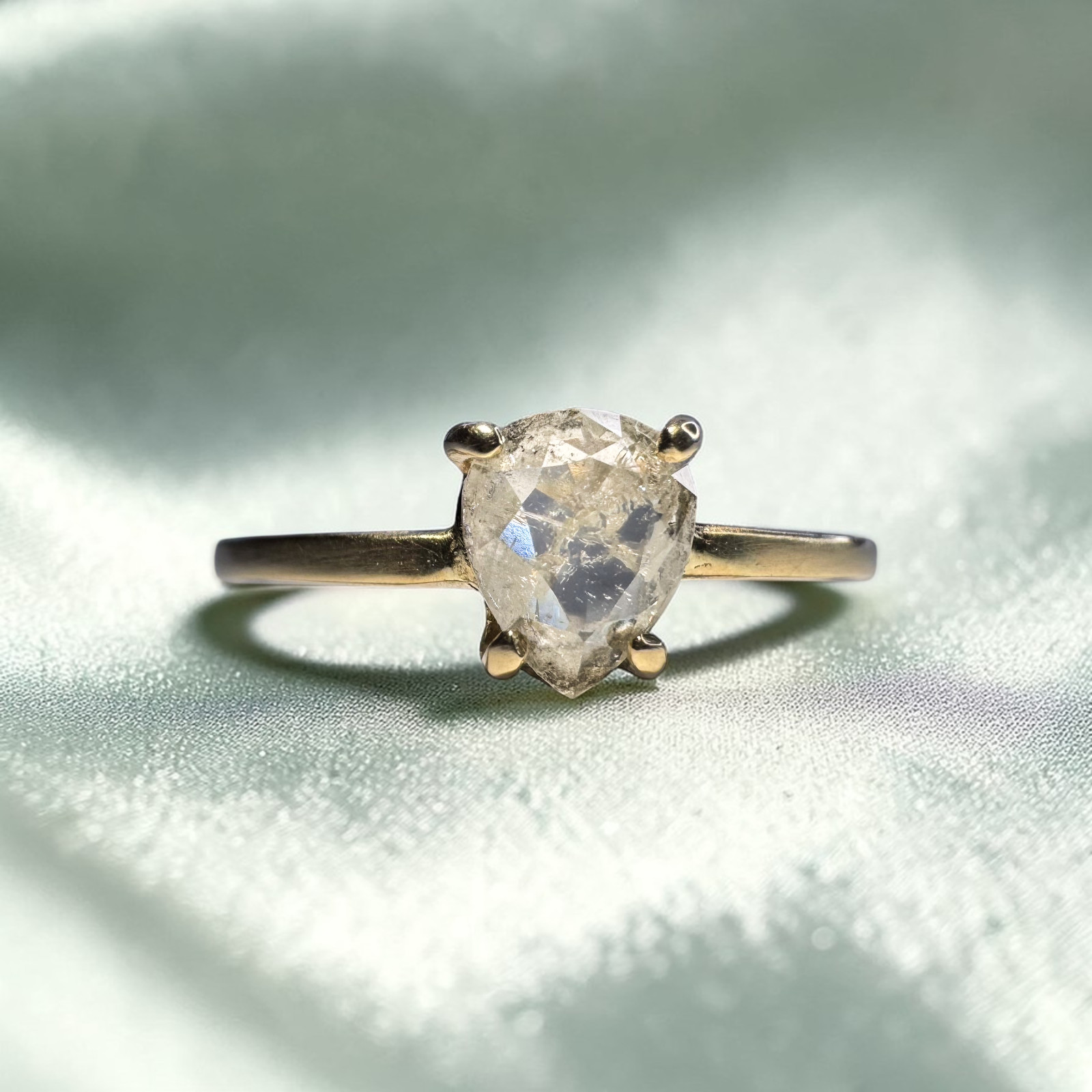 14K Gold Salt & Pepper Diamond Ring – .40CT Icy Fantasy Cut Natural Pear -Size 5