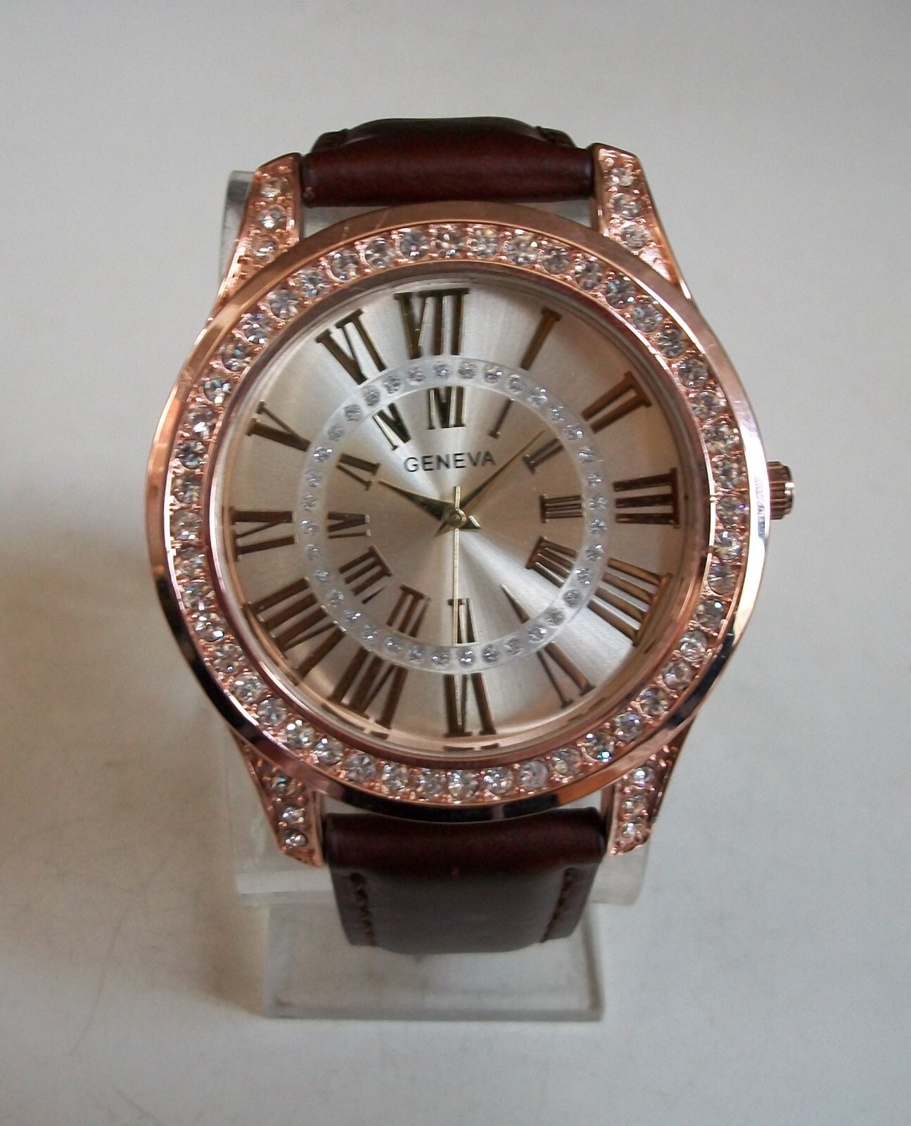 MEN STONE BROWN, ROSE GOLD & GOLD FINISH LEATHER BAND FASHION HIP HOP WATCH