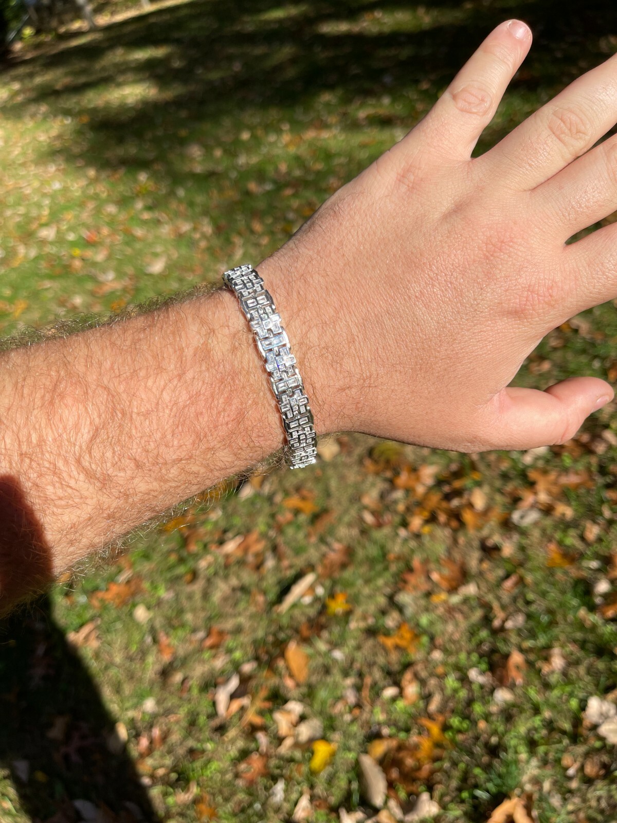 Mens Custom Link Bracelet Real 925 Sterling Silver Iced Baguette CZ Hip Hop