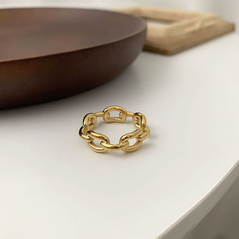 INS Fashion Woman 18k Gold Plated Stainless Steel Chain Hollow Band Ring Joint
