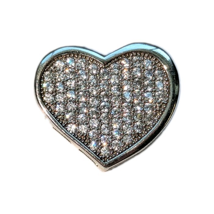 925 Sterling Silver Pave Cz Heart Slide Pendant
