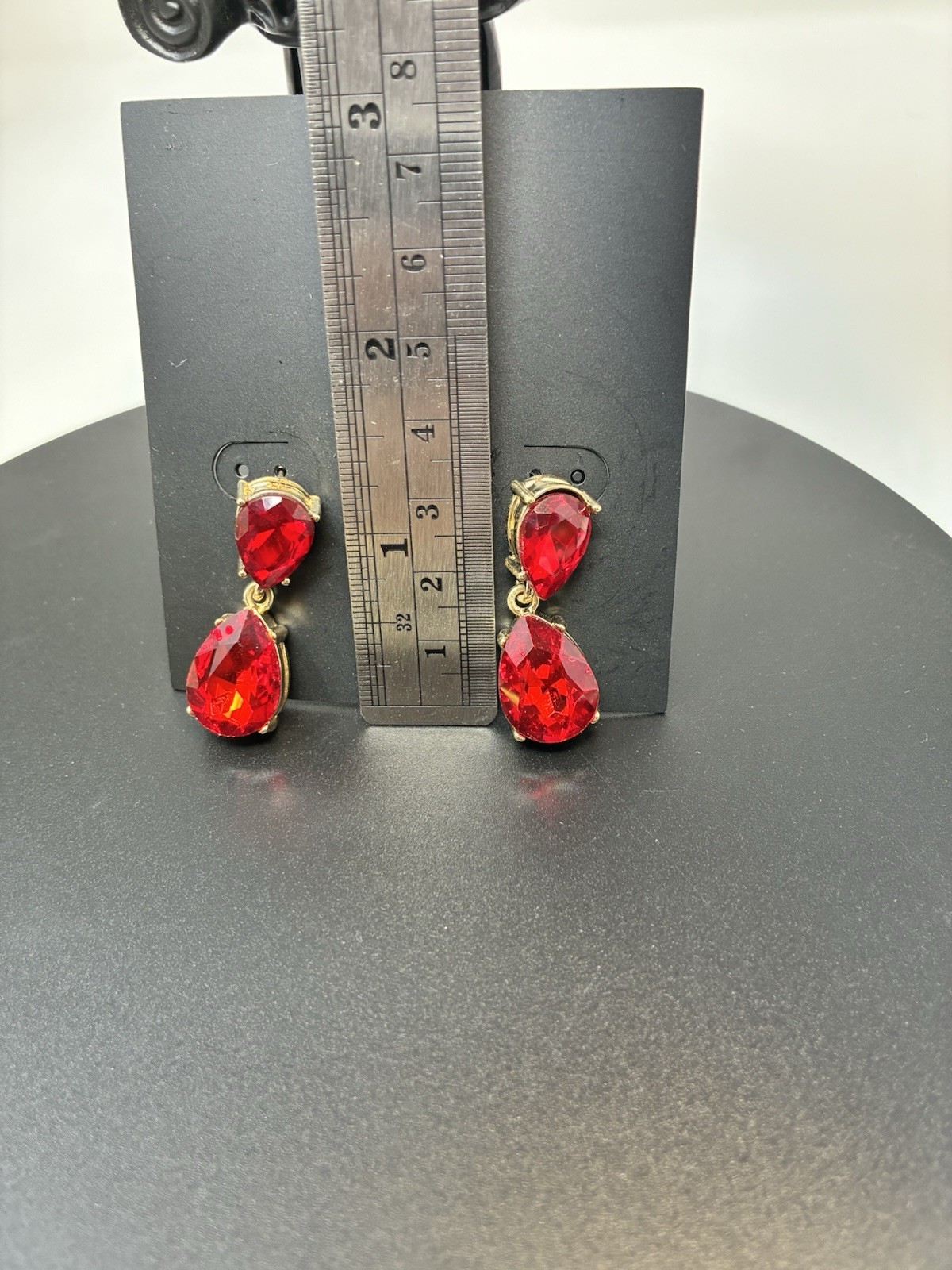 NEW Z By Zaxie Gold Tone Dazzling Red Glass Stone Dangle/Drop Earrings