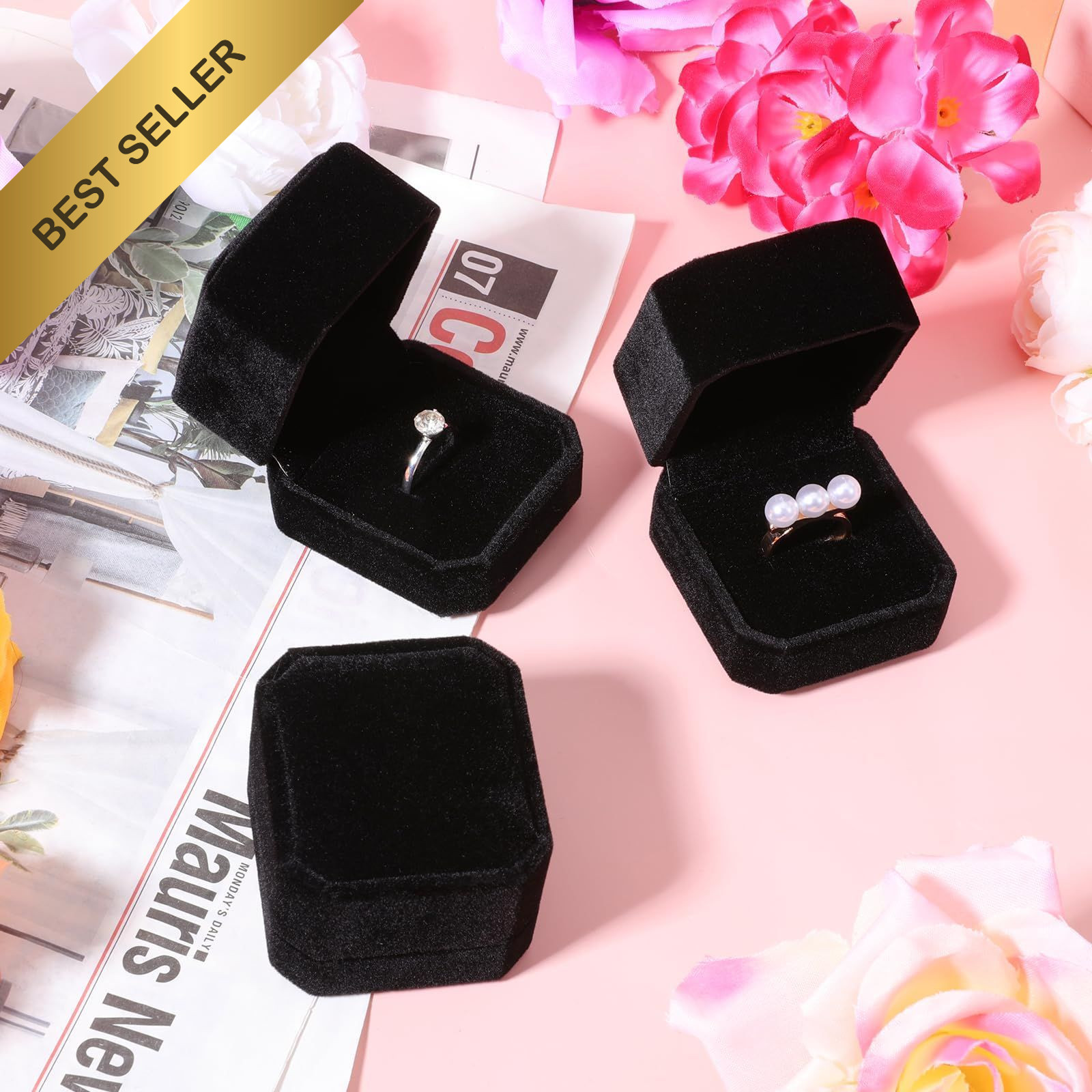 36PCS Black Velvet Ring Boxes Jewelry Gift Display Case Bulk FROM USA