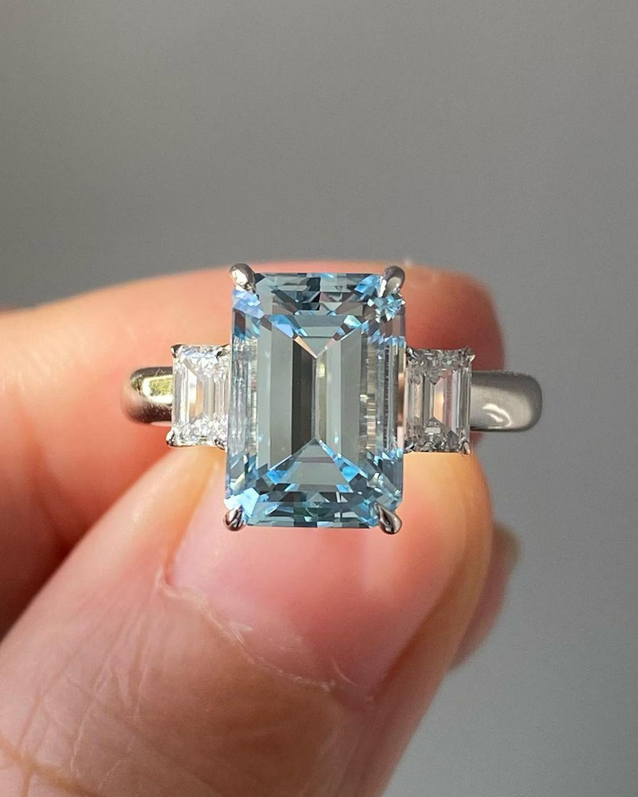 5.50Ct Emerald Cut Natural Aquamarine Diamond Wedding Bridal Ring 14K White Gold