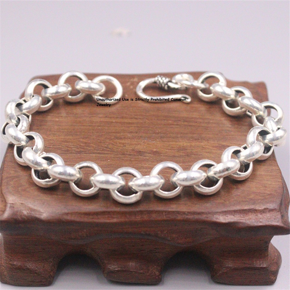 Pure S925 Sterling Silver Chain Men 10mmW Cable Link Bracelet 25-26g 8.26inch L