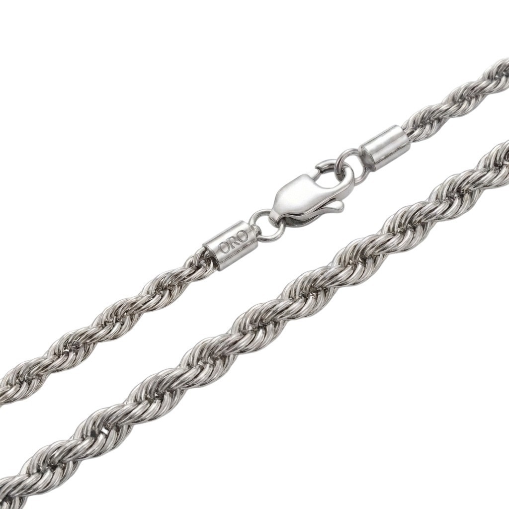 6mm Silver Plated Stainless Steel Rope Chain Necklace Men Women 18-30″ Italian