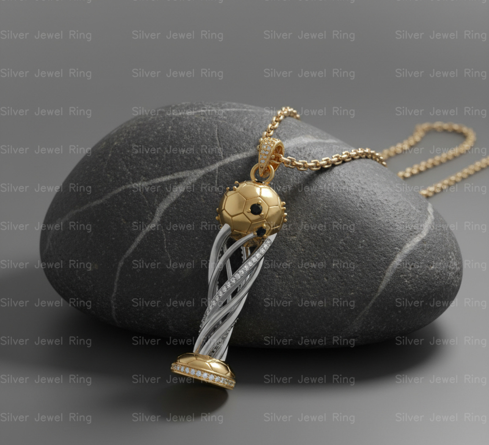 Silver Jewel Ring Football Trophy Sports Soccer Necklace 925 Sterling Silver