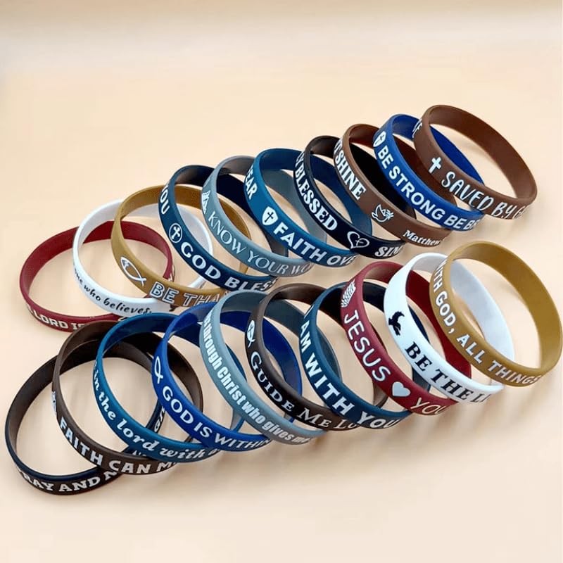 20PCS Bible Verse Silicone Bracelets Bible Verse Rubber Bracelets Religious